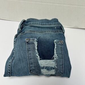 Frame Le Skinny de Jeanne Knickerson Blue Distressed Shark Bite Hem size 29